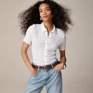 J.Crew Womens Small White Smocked Button Up Shirt Cotton Blend Preppy Academia